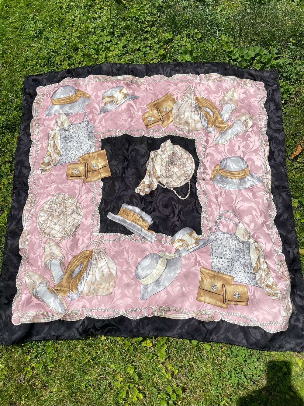 Vintage Style Pink & Black Fashion Accessories Silk Scarf